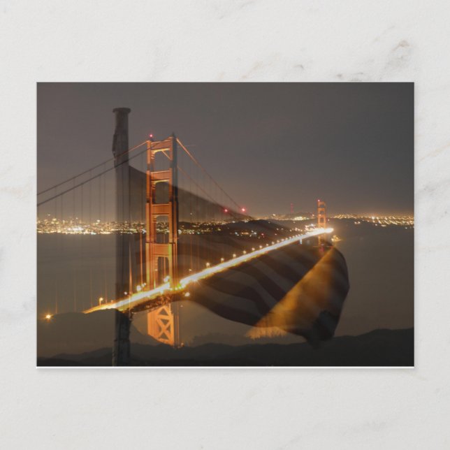 Golden Gate Bridge & USA Flag Postkarte (Vorderseite)