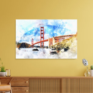 Golden Gate Bridge Wasserfarbe in San Francisco Leinwanddruck