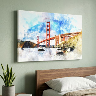 Golden Gate Bridge Wasserfarbe in San Francisco Leinwanddruck