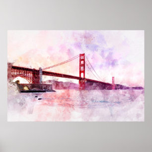 Golden Gate Bridge Wasserfarbe in San Francisco Poster