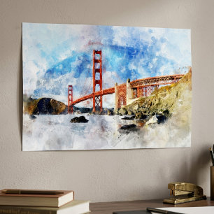 Golden Gate Bridge Wasserfarbe in San Francisco Poster