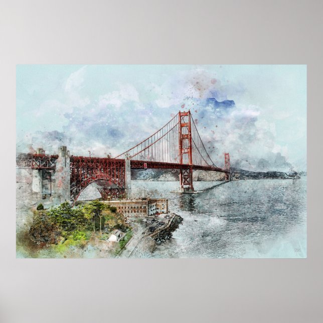 Golden Gate Bridge Watercolor Poster (Vorne)