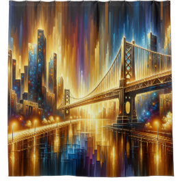 "Golden Gate Reflections: Night Cityscape" Duschvorhang