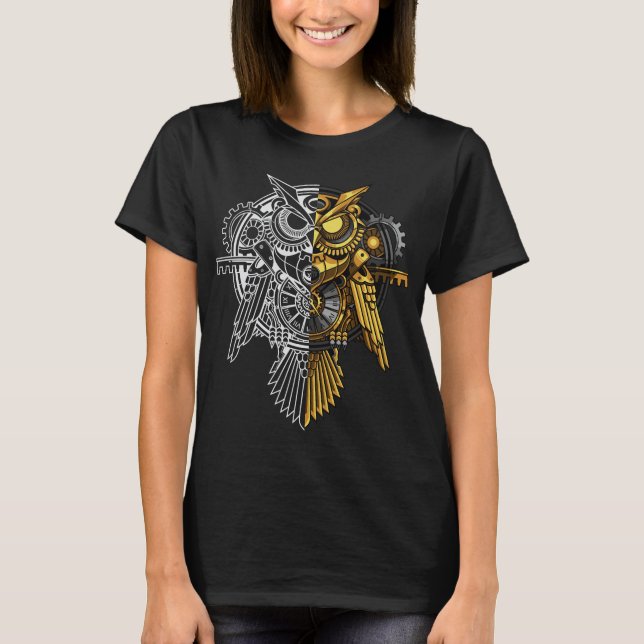 Golden gegen weiße Eulen-Illustration T-Shirt (Vorderseite)