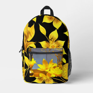 Golden gelb dekoriert Blumendesign Bedruckter Rucksack