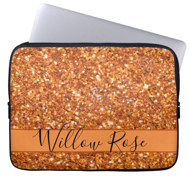Golden gelb-funkelnde Glitzer-Kalligrafie Laptopschutzhülle (Vorderseite)