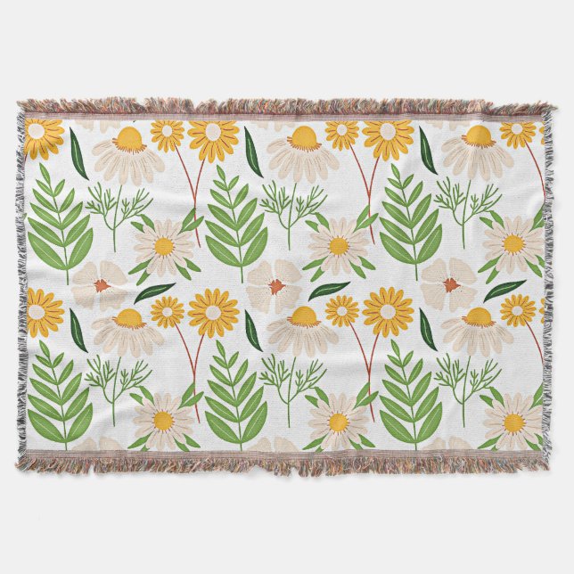 Golden gelb und Elfenbeinweiß Blumenmuster Decke (Vorderseite)