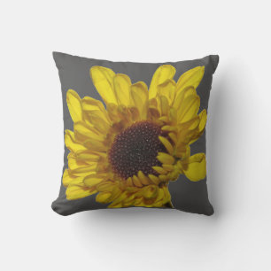 Golden gelbe Blume, Abstraktes Geschenk Grau Kissen