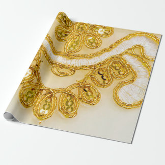 Golden gelber Spitzenstreifen. Hintergrundtextur, Geschenkpapier