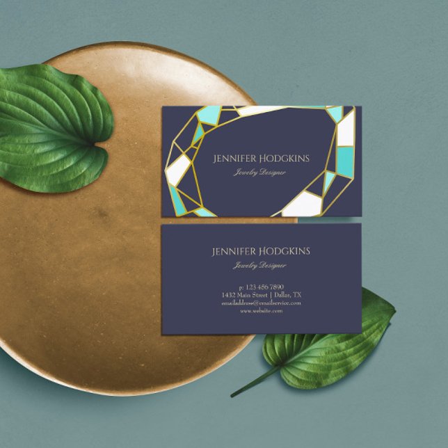 Golden Gem Konturen | Navy Blue | Schmuckdesigner Visitenkarte (Von Creator hochgeladen)