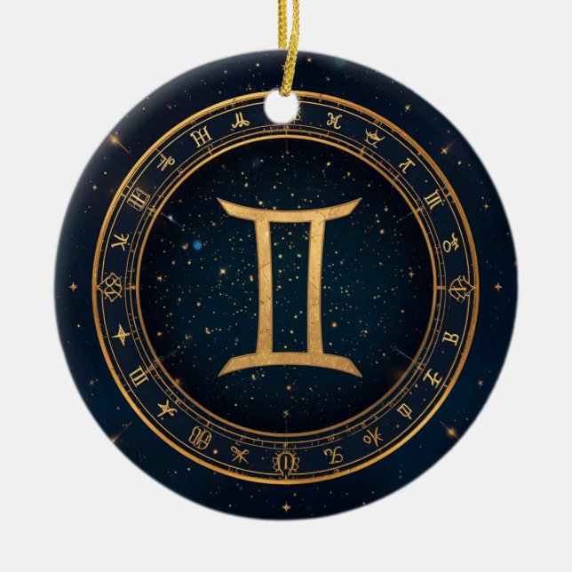 Golden Gemini Zodiac Circle With Starry Night Keramik Ornament (Vorne)