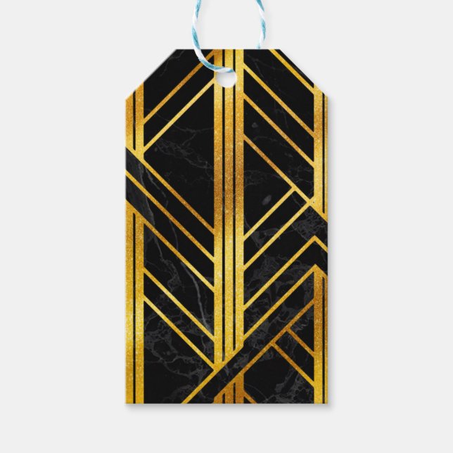 Golden Geometric Dimoned Art Deco on Black Marble Geschenkanhänger (Vorderseite)