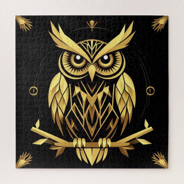 Golden Geometric Owl Illustration (Vertikal)