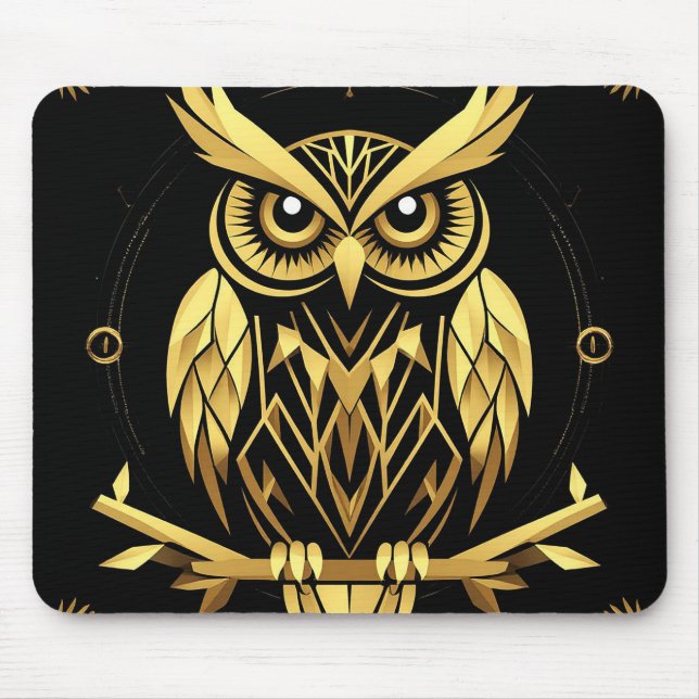 Golden Geometric Owl Illustration Mousepad (Vorne)