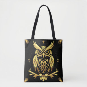 Golden Geometric Owl Illustration Tasche