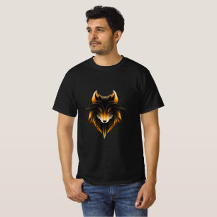 Golden Geometric Wolf Head Design T-Shirt