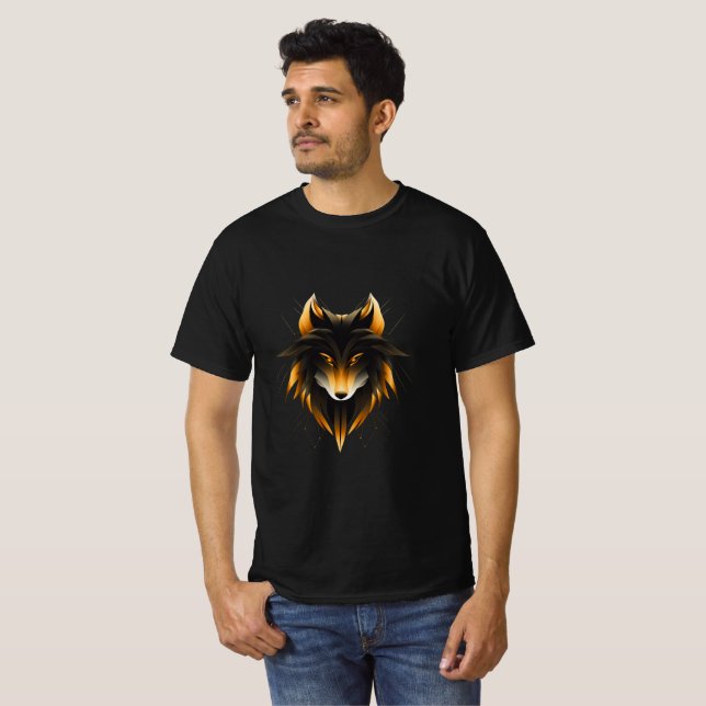 Golden Geometric Wolf Head Design T-Shirt (Vorne ganz)