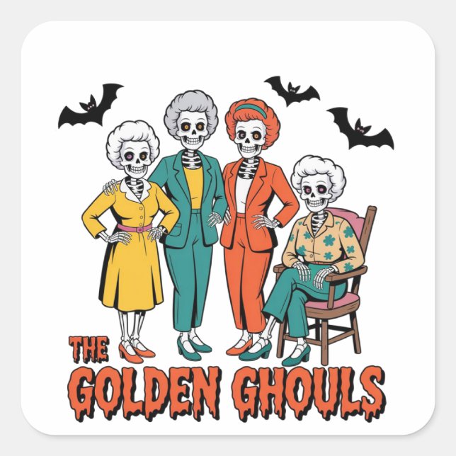 Golden Ghouls Girls' Halloween Quadratischer Aufkleber (Vorderseite)