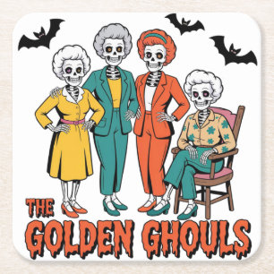 Golden Ghouls Girls' Halloween Rechteckiger Pappuntersetzer