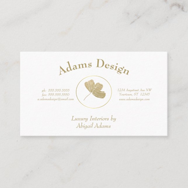 Golden Gingko Leaf Design Wellness-Center Yoga Bea Visitenkarte (Vorderseite)
