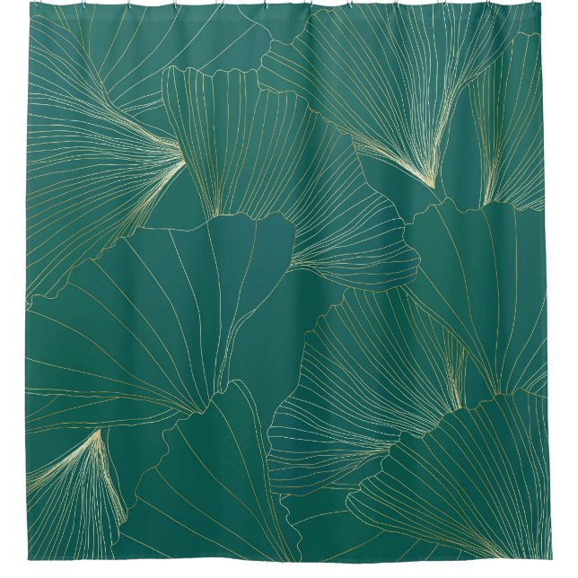 Golden Ginkgo Blätter Art Deco Duschvorhang (Vorderseite)