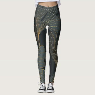 Golden Ginkgo: Luxuriöser floraler Deko. Leggings