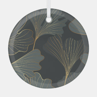 Golden Ginkgo: Luxuriöser floraler Deko. Ornament Aus Glas