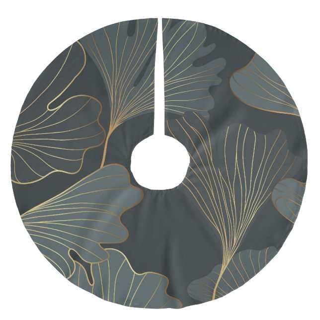 Golden Ginkgo: Luxuriöser floraler Deko. Polyester Weihnachtsbaumdecke (Vorderseite)