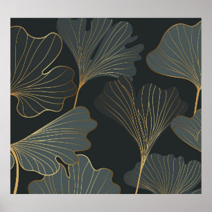 Golden Ginkgo: Luxuriöser floraler Deko. Poster