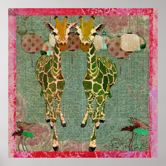 Golden Giraffen Pink Twilight Art Poster (Vorne)