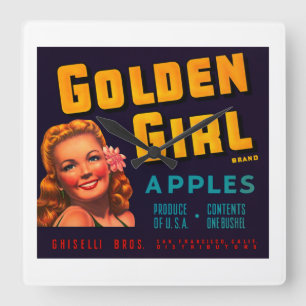 Golden Girl Äpfel Quadratische Wanduhr