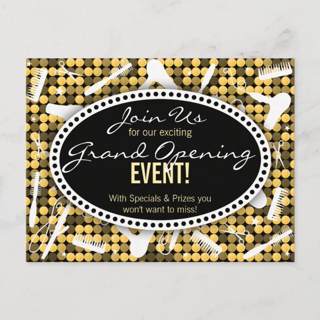 Golden Glam Custom Hair Salon Event Carte postale (Devant)