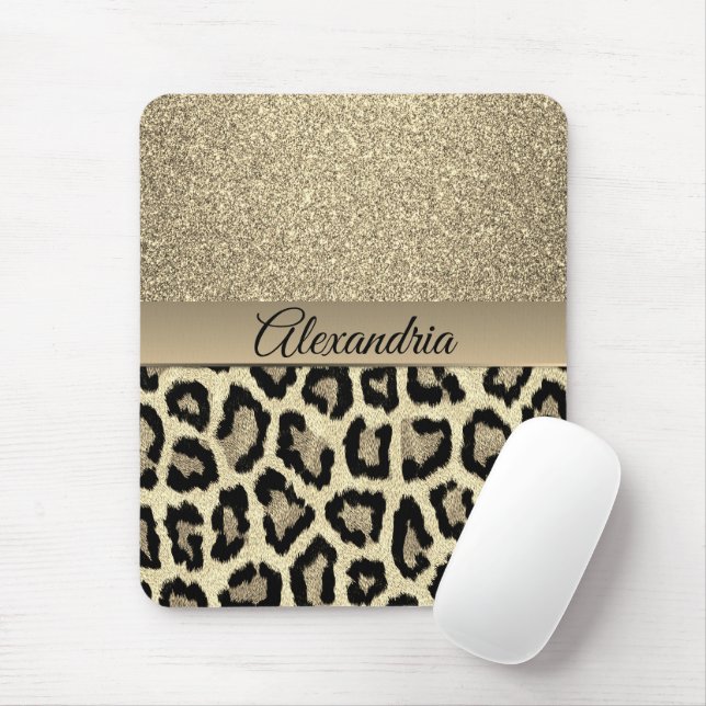Golden Glam Leopard Print Mousepad (Mit Mouse)