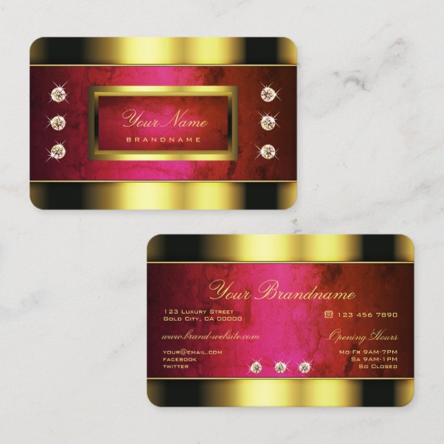 Golden glamourös mit Rotem Marmor und Imitaten Dia Visitenkarte (Vorne/Hinten)