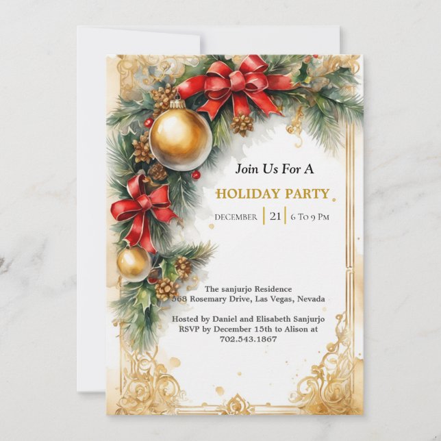 Golden Glimmer: Deluxe Christmas Invitation Einladung (Vorderseite)