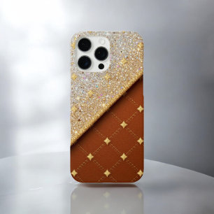 Golden Glimmer - Glitzer und Leder iPhone 16 Pro Max Hülle