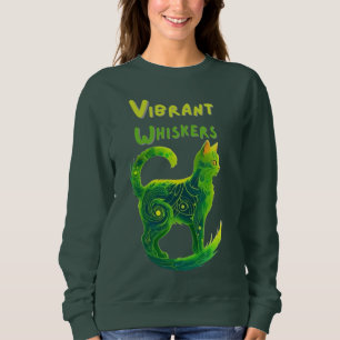 Golden Glimmer: Hellgrüne und gelbe Feline Sweatshirt