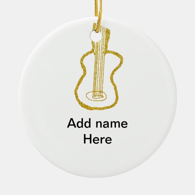 Golden glitter acoustic guitar add name doodle  keramik ornament (Vorne)