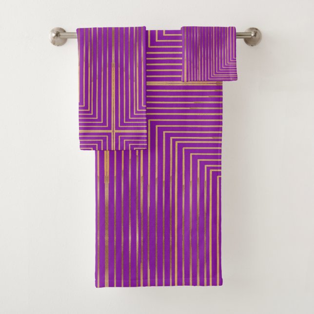 Golden Glitter Geometric Art Line Pattern Badhandtuch Set (Insitu)
