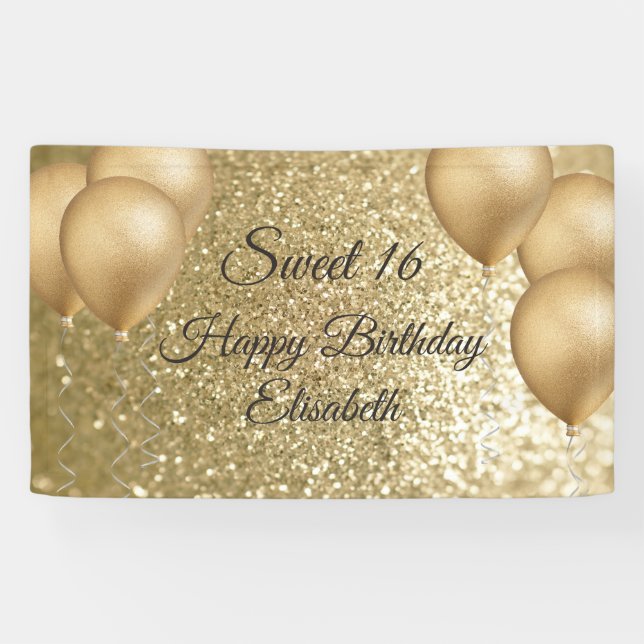 Golden glittery Ballon süß 16 Party Banner (Horizontal)