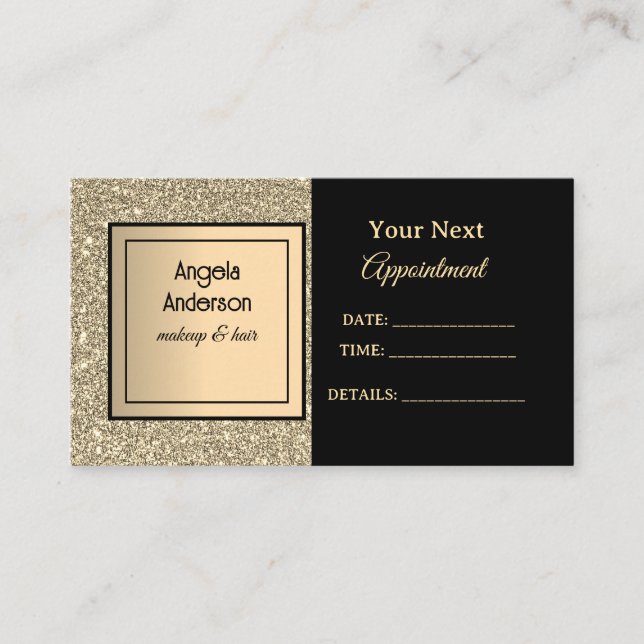 Golden Glittery Foil Glamorous Beauty Salon  Terminkarte (Vorderseite)