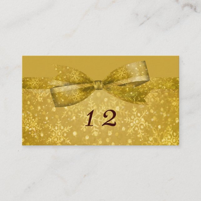 Golden Glitz & Shimmer Snowflakes Hochzeit Platzkarte (Vorderseite)