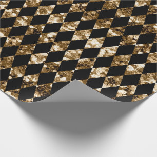 Golden Glitzer Black Harlequin Pattern Weihnachten Geschenkpapier