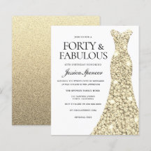 Golden Glitzer Dress 40. Geburtstag Einladung