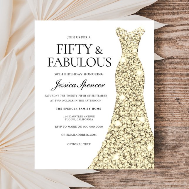 Golden Glitzer Dress 50. Geburtstag Einladung (Von Creator hochgeladen)