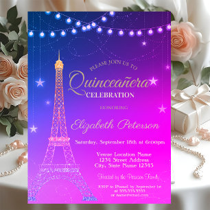 Golden Glitzer Eiffelturm, Burgund Quinceañera Einladung