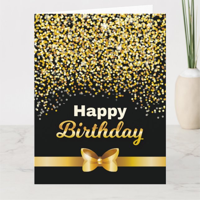 Golden Glitzer Happy Birthday Schwarzer Hintergrun Karte (Vorderseite)