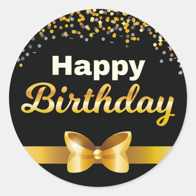 Golden Glitzer Happy Birthday Schwarzer Hintergrun Runder Aufkleber (Vorderseite)