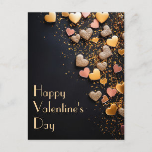 Golden Glitzer Herzen auf schwarzem Grund Valentin Postkarte