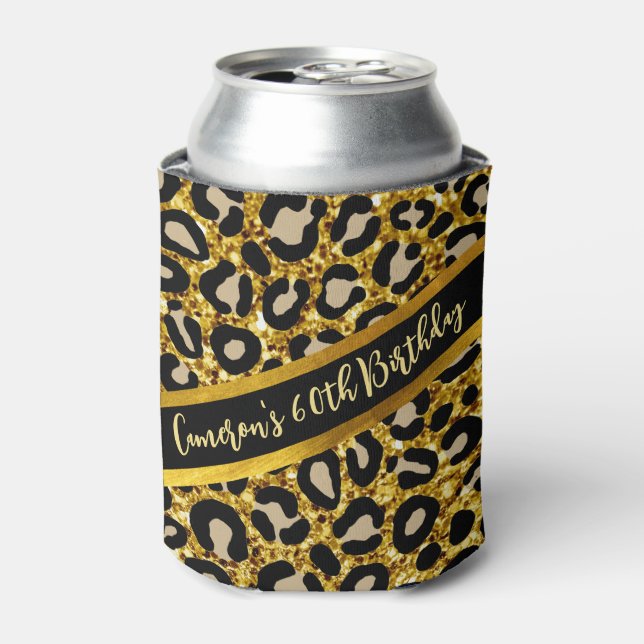 Golden Glitzer Leopard Girly Cheetah Chic Geburtst Dosenkühler (Kanne Vorderseite)
